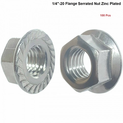 (Qty 100) 1/4-20 Serrated Hex Flange Nut Steel Zinc